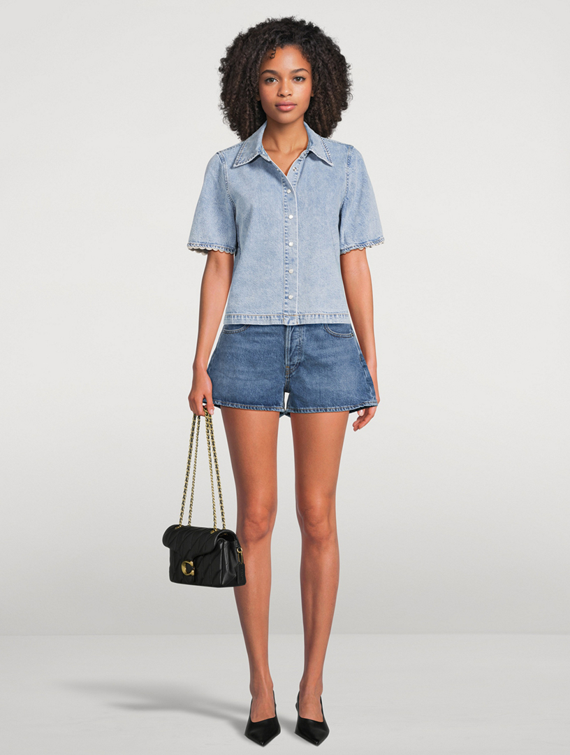 FRAME The Crochet-Trimmed Denim Shirt | Holt Renfrew