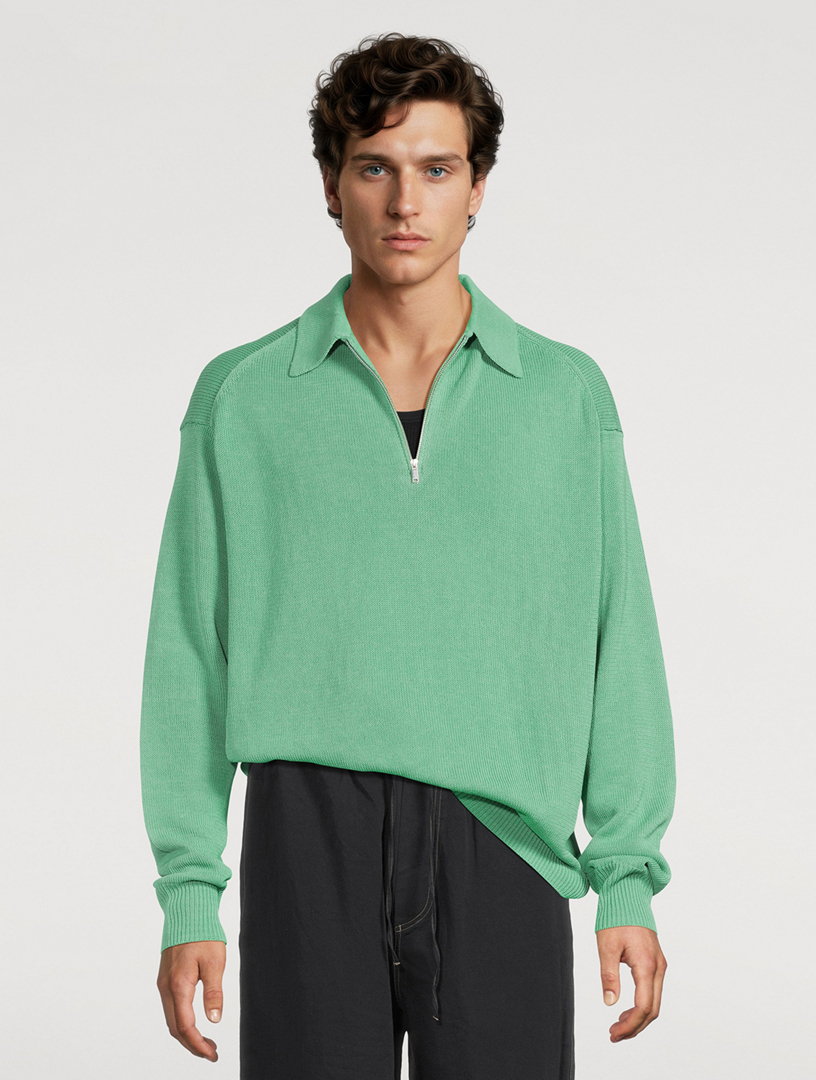 STUDIO NICHOLSON Heddy Zip Polo Sweater | Holt Renfrew
