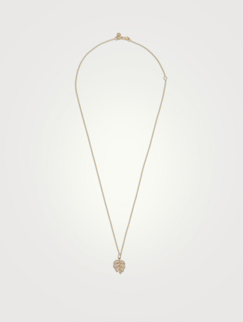 SYDNEY EVAN 14K Gold Monstera Leaf Charm Necklace With Diamonds