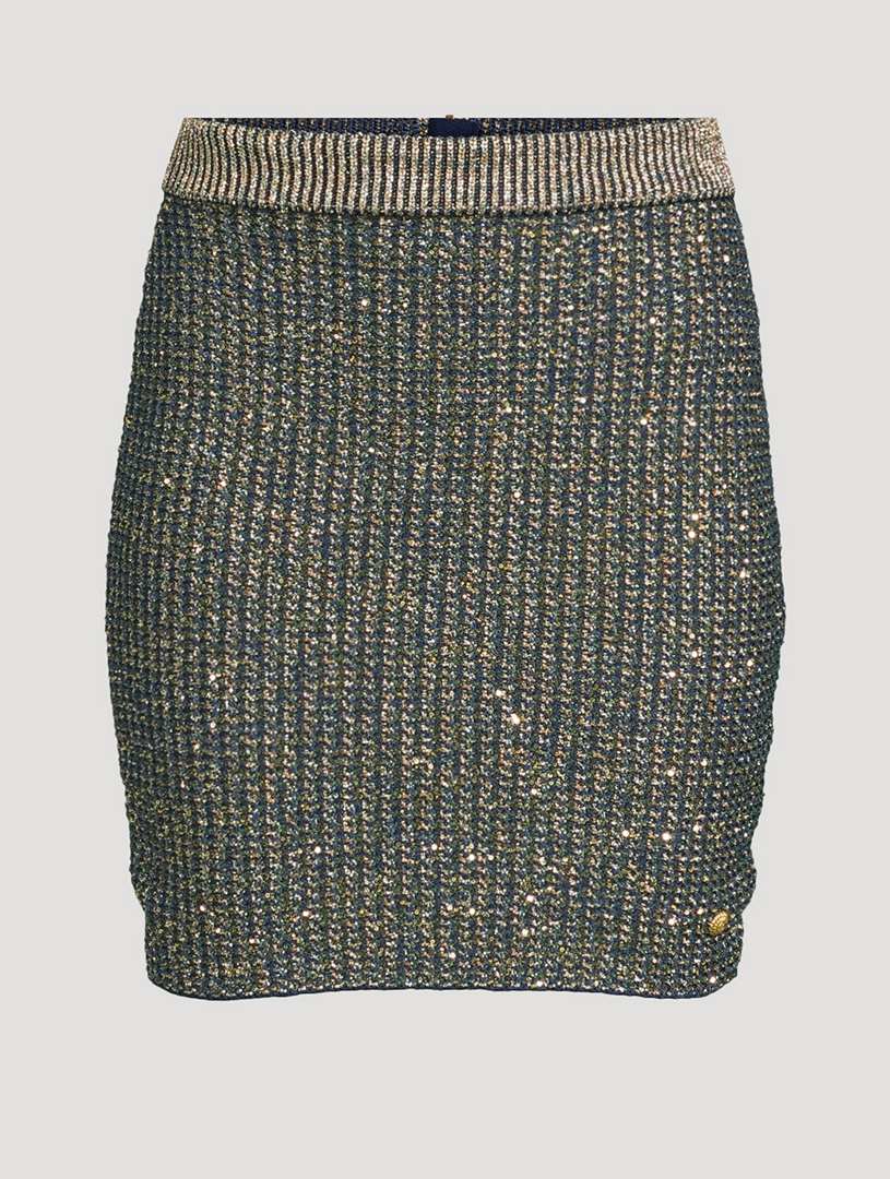 BALMAIN Glitter Tweed Mini Skirt | Holt Renfrew