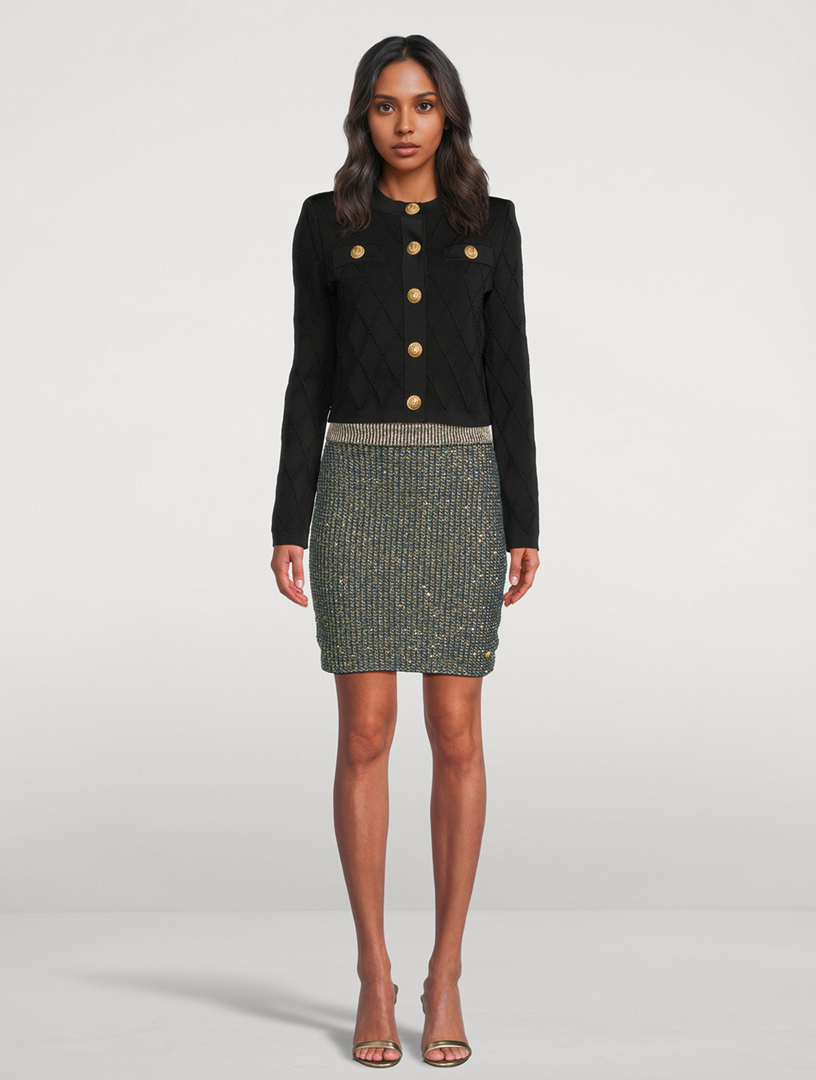 BALMAIN Glitter Tweed Mini Skirt | Holt Renfrew