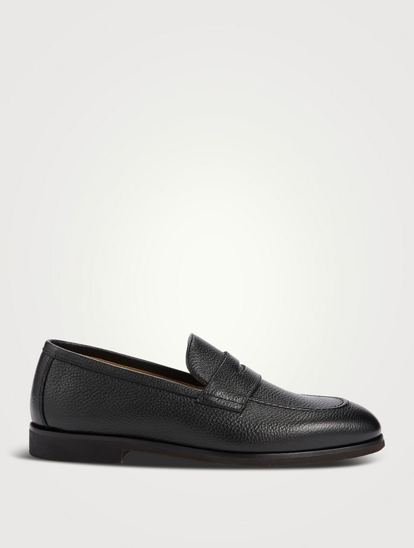 Pebbled Leather Penny Loafers