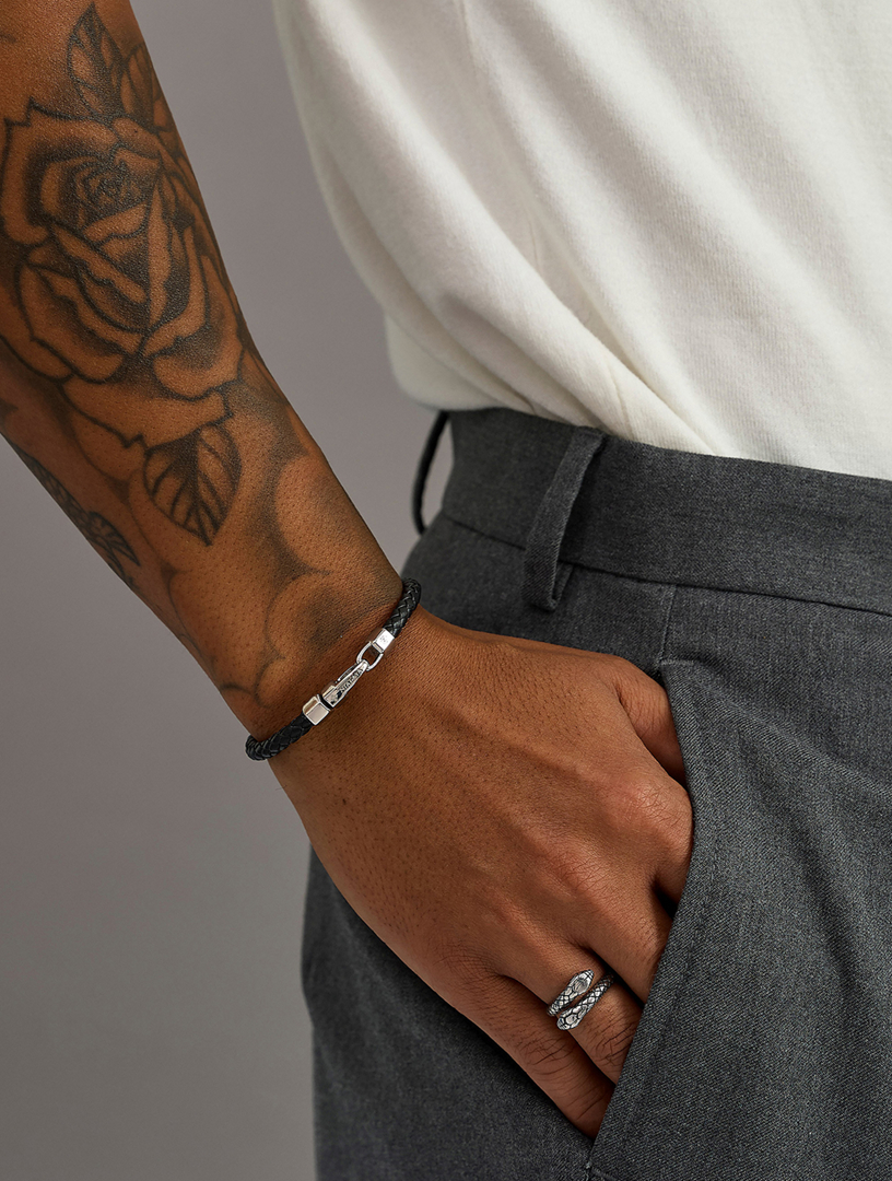 NIALAYA Braided Black Leather Bracelet | Holt Renfrew