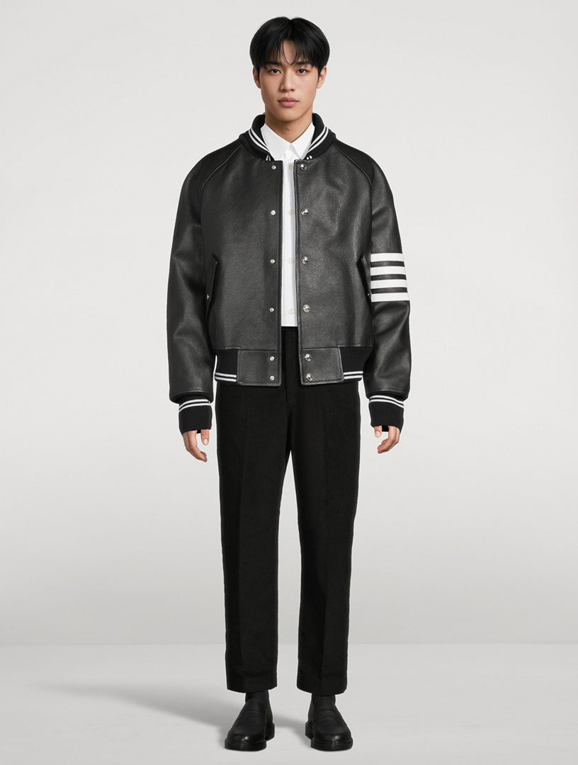 THOM BROWNE Leather Oversized Blouson Jacket | Holt Renfrew