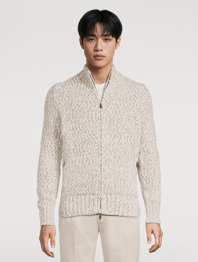 THE TOE Eltz Shaggy Cardigan ベージュ　S ELEVENTY Wool And Cashmere Marled Zip Cardigan | Holt Renfrew