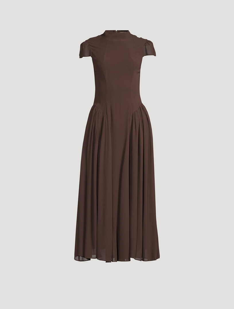reformation maven dress brown Ruched-Hip Midi Ralph Lauren Black Towel SY6532 Romance for one. Color:Navy Blue Floral