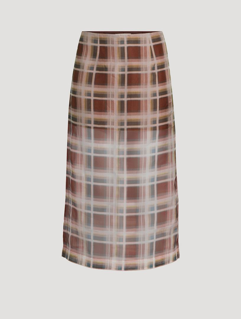 Organza Midi Skirt In Plaid Print