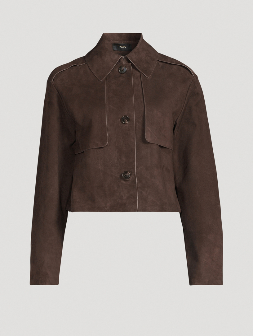 Cropped Suede Trench Jacket