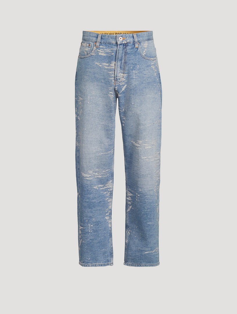 Distressed Stone Washed Relaxed Jeans