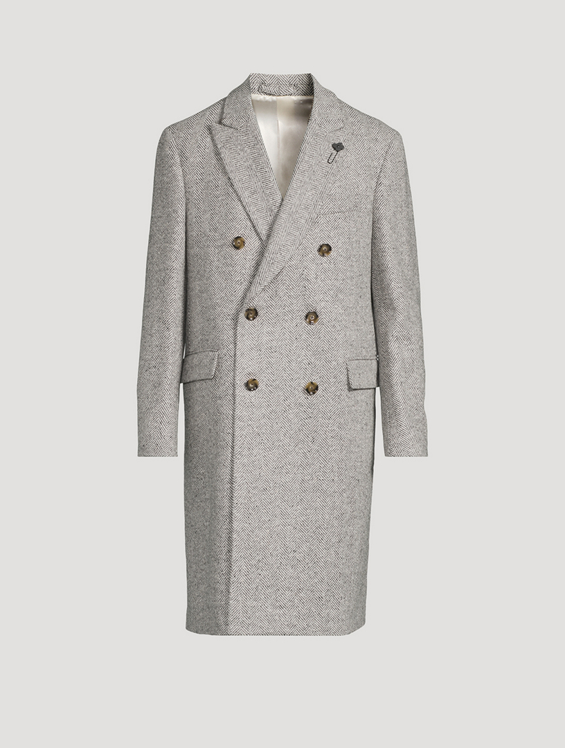 Wool Herringbone Double-Breasted Coat