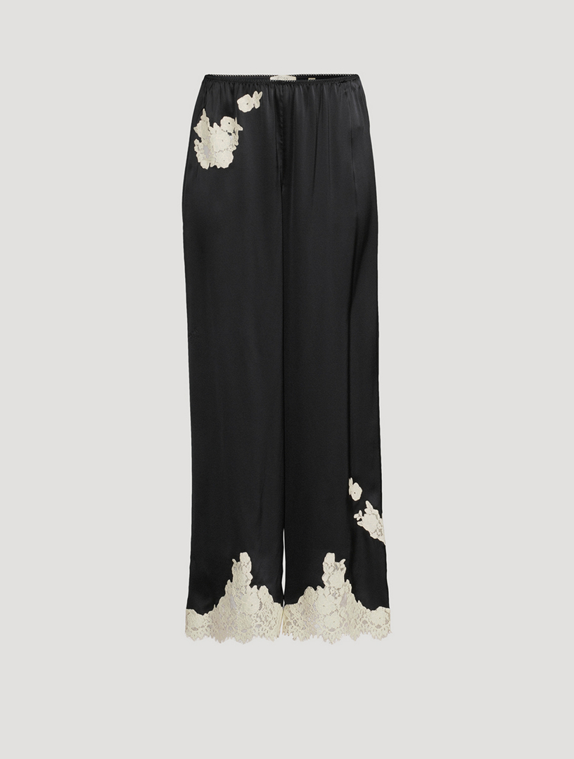 Pantalon Lavon en soie bordé de dentelle