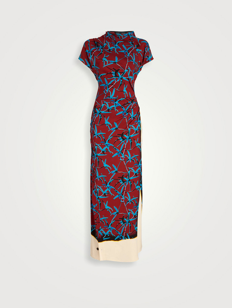 Robe longue drapée à imprimé