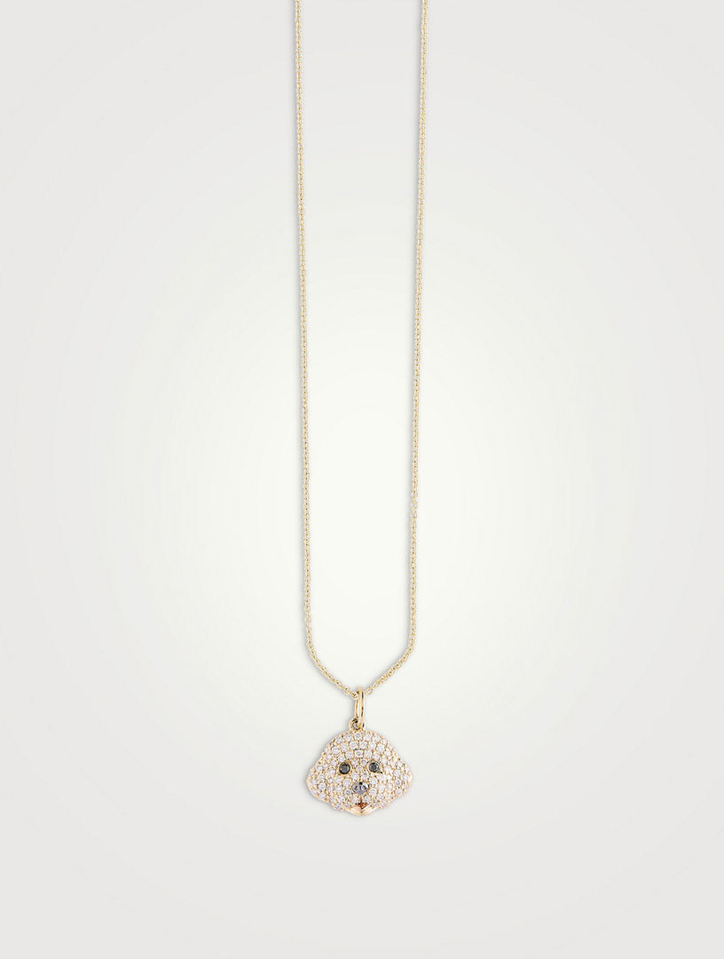 14K Gold Dog Charm Necklace With Diamonds
