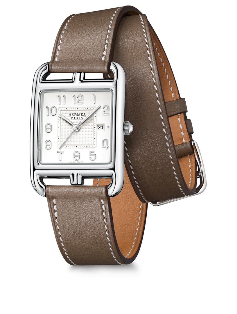 Large Cape Cod Stainless Steel Leather Wrap Strap Watch