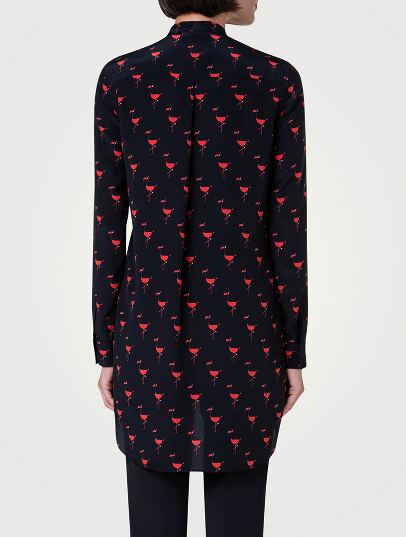 Silk Tunic Blouse Flamingo Print