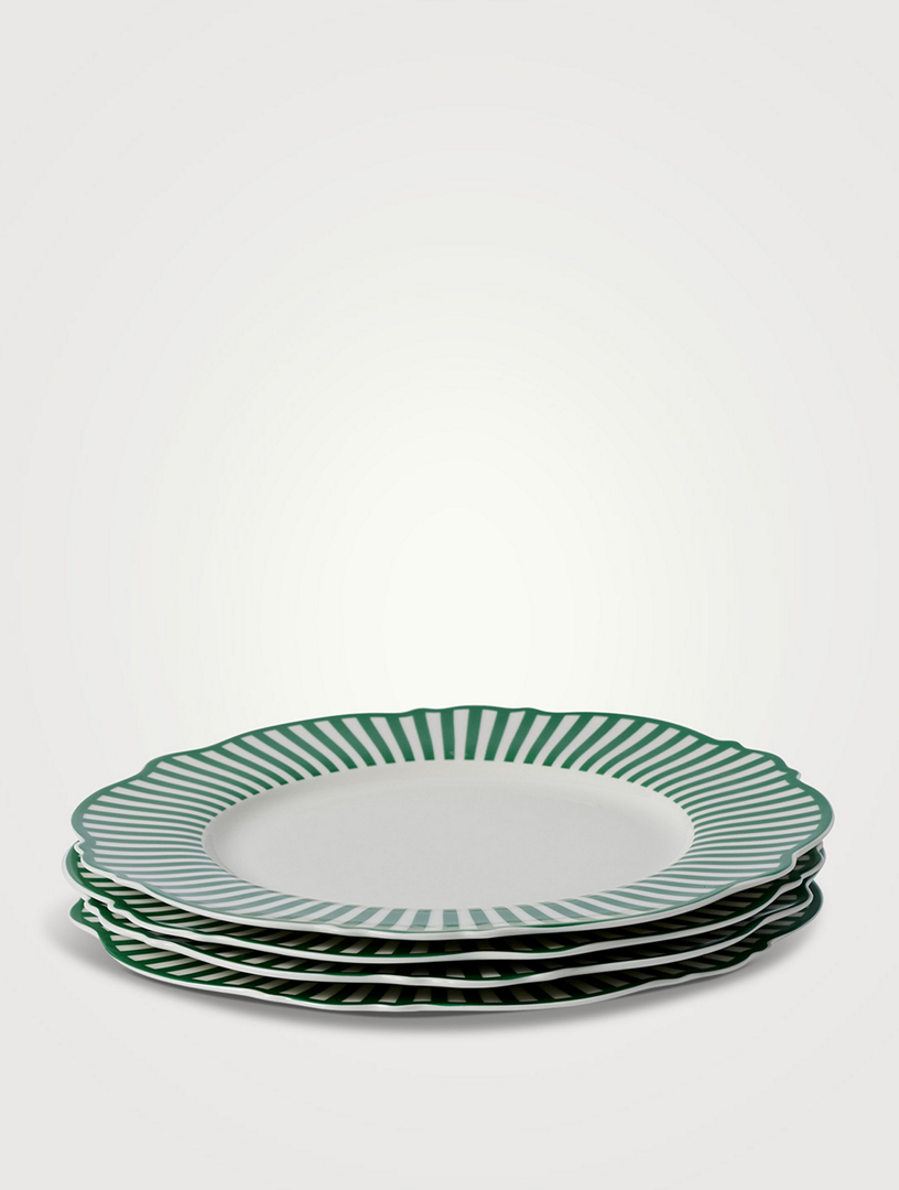 Set Of Four Green Wave Dinner Plates