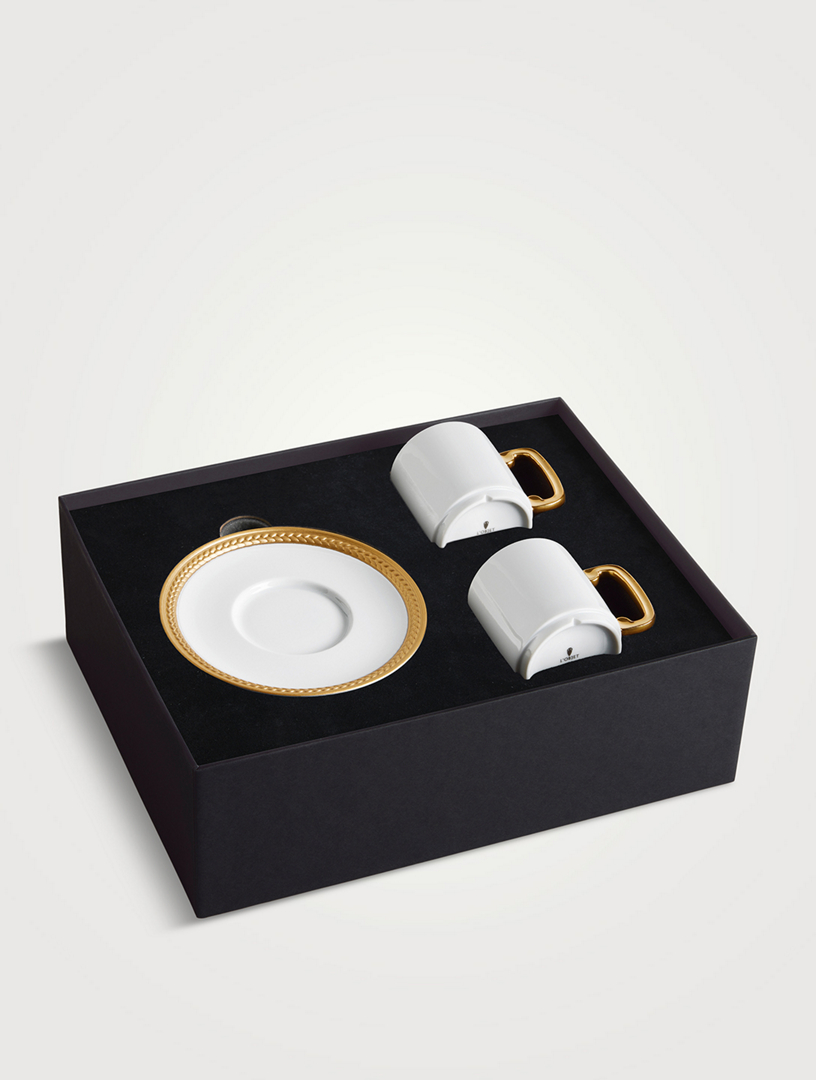 Set Of Two Soie Tressée Espresso Cups And Saucers