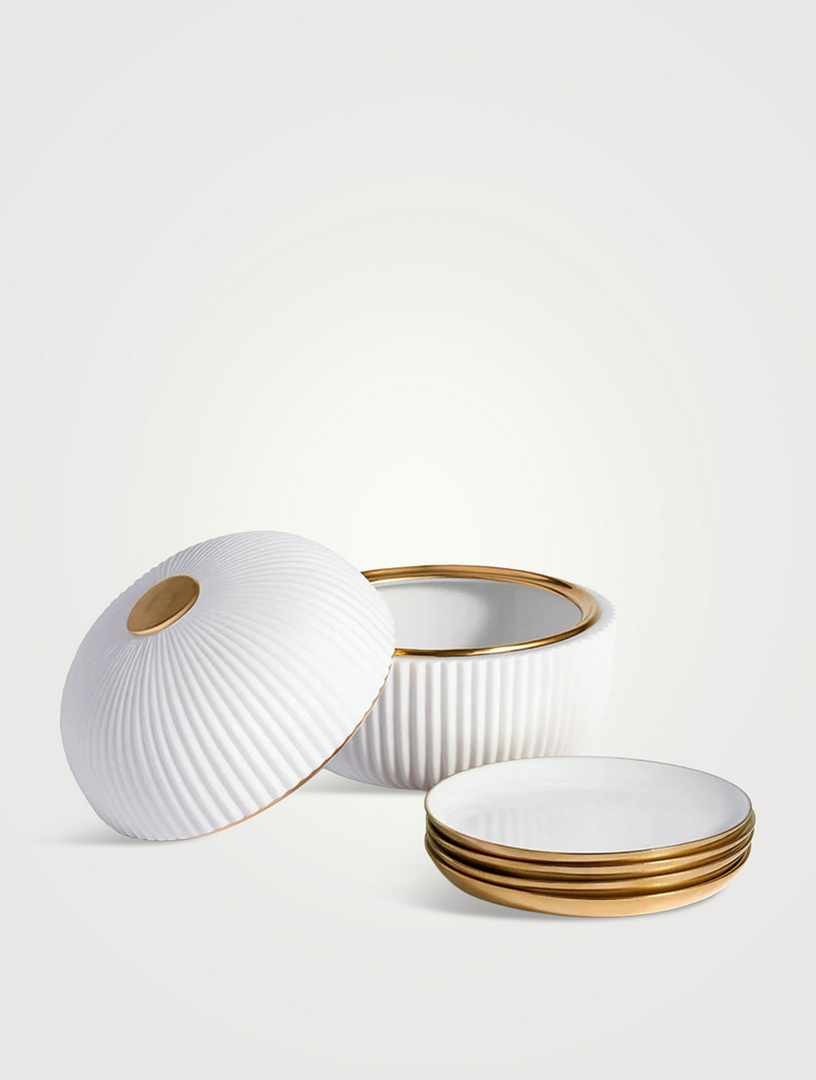 Set Of Four Ionic Plates And Box