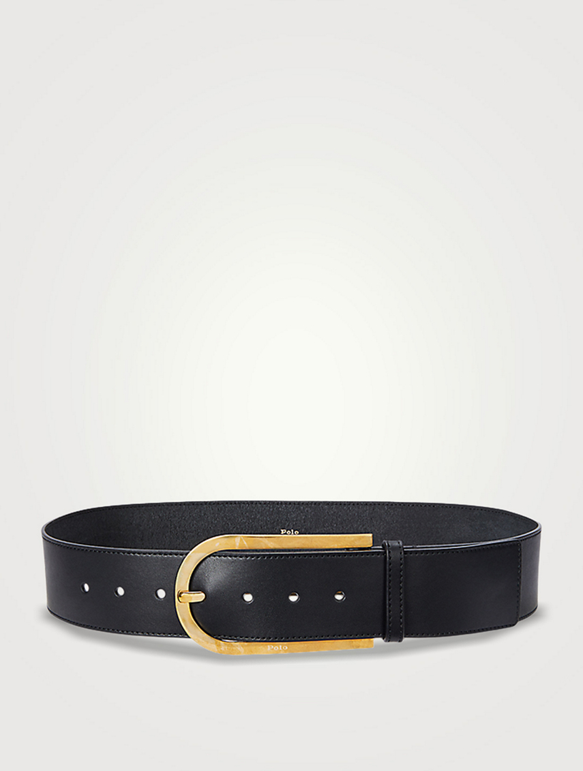 Elongated-Buckle Leather Belt