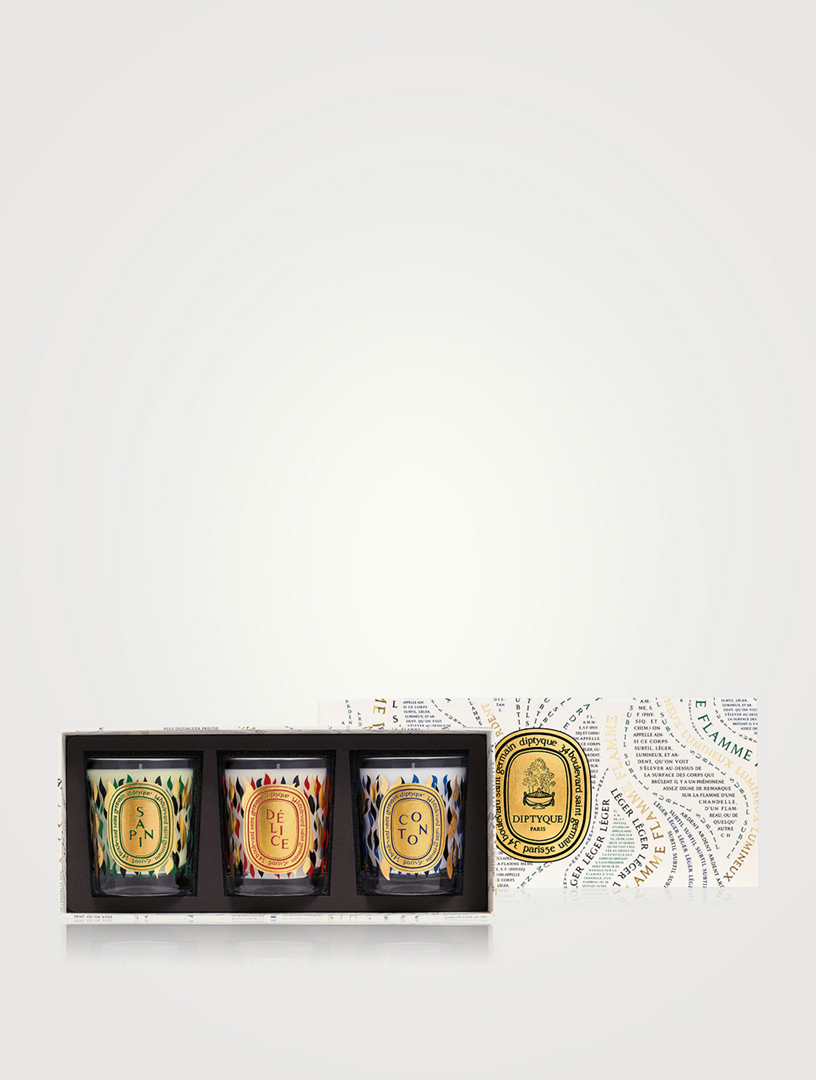 DIPTYQUE Sapin (Pine), Coton (Cotton) & Delice (Delicious) Holiday Candle Gift Set - Limited Edition  