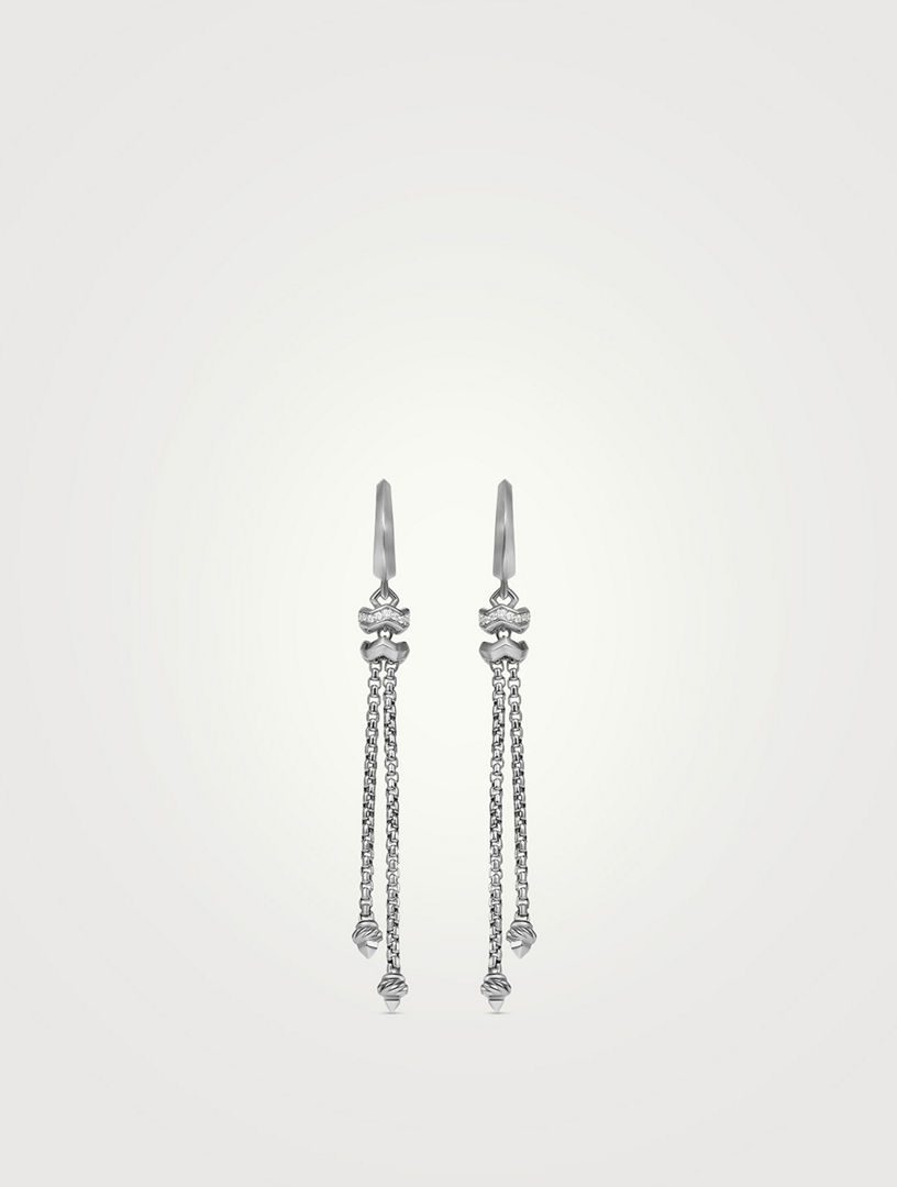 Boucles d’oreilles pendantes chaîne Stax Zig Zag en argent sterling avec diamants, 66 mm