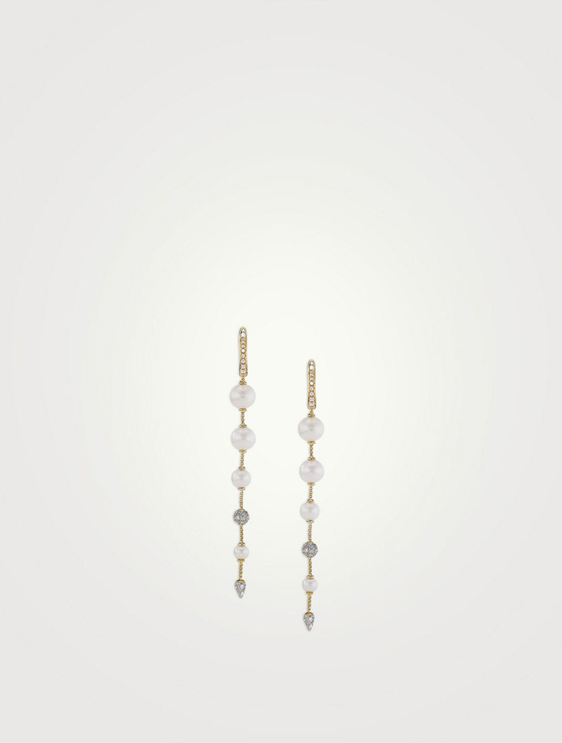 Pearl And Pavé Drop Earrings In 18k Yellow Gold With Diamonds