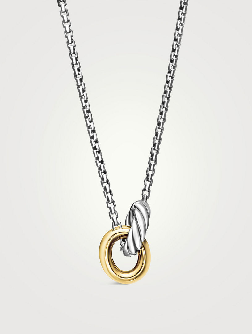 Collier à maillons Cable de petite taille en argent sterling avec or jaune 14 carats, 15 mm