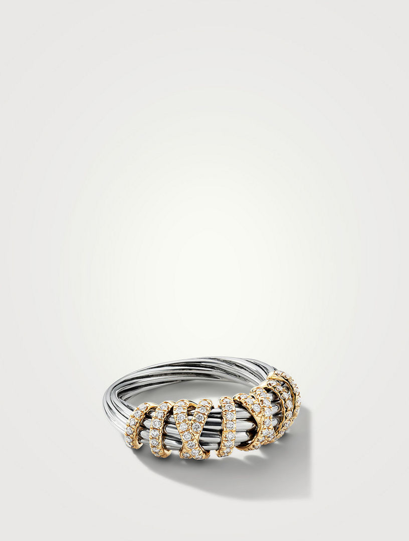 Helena Ring In Sterling Silver With 18k Yellow Gold And Pavé Diamonds