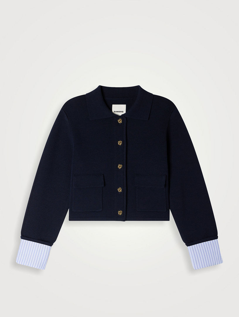 Polo Cardigan With Poplin Details
