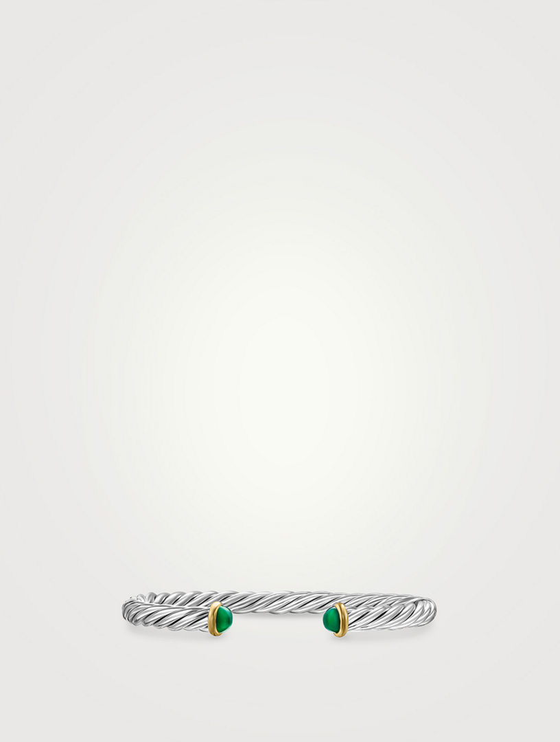 Bracelet manchette Cable moderne en argent sterling avec or jaune 14 carats et œil-de-tigre, 6 mm