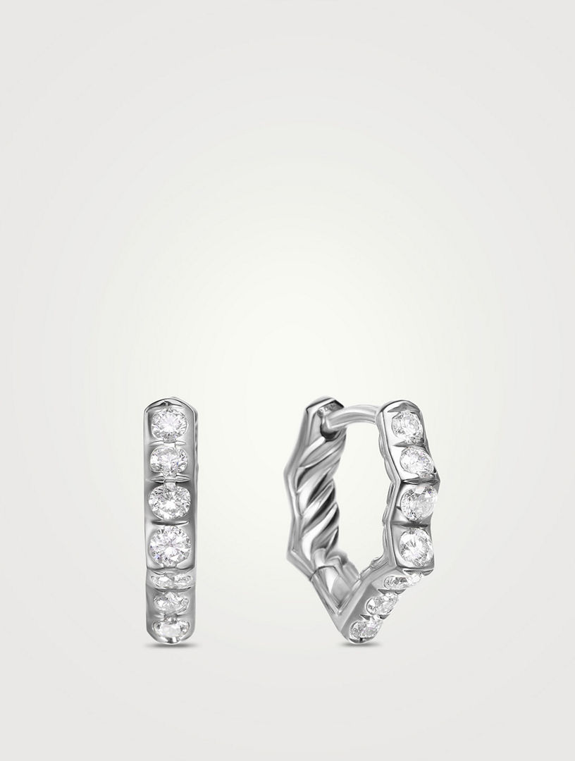 Petites créoles Stax Zig Zag en argent sterling avec diamants, 13 mm