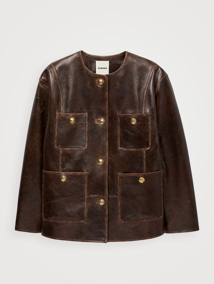 Long Distressed Leather Jacket