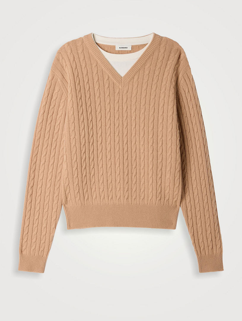 Pull 2 en 1 torsadé en laine