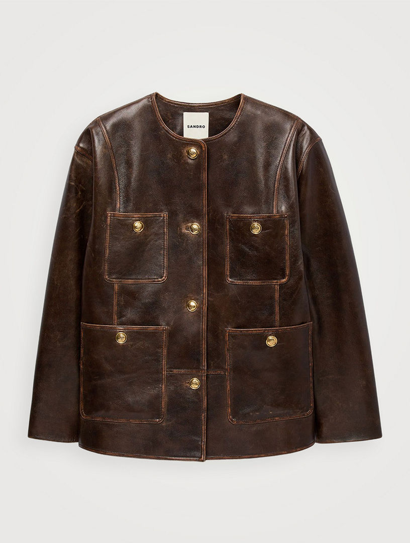 Long Distressed Leather Jacket