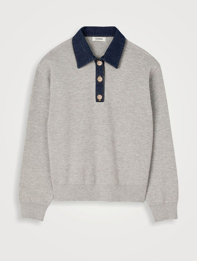 Sweater With Denim Collar