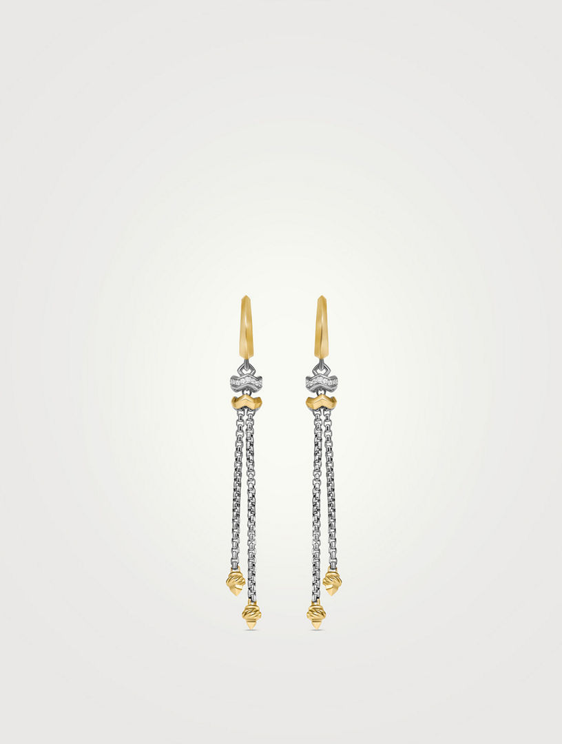 Boucles d’oreilles pendantes chaîne Stax Zig Zag en argent sterling avec or jaune 18 carats et diamants, 66 mm