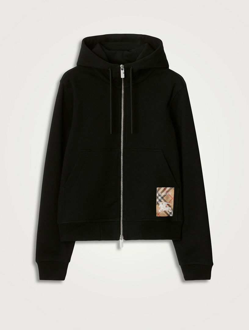 Hoodie zippé en coton avec étiquette Check