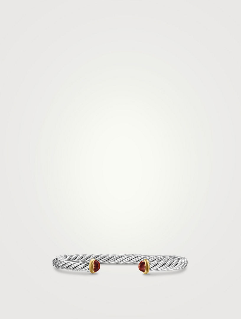 Bracelet manchette Cable moderne en argent sterling avec or jaune 14 carats et œil-de-tigre, 6 mm