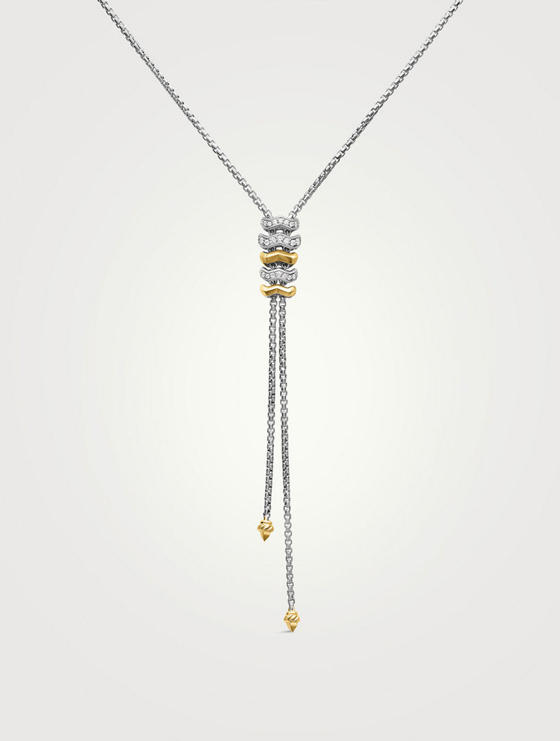 Collier en Y Stax Zig Zag en argent sterling avec or jaune 18 carats et diamants
