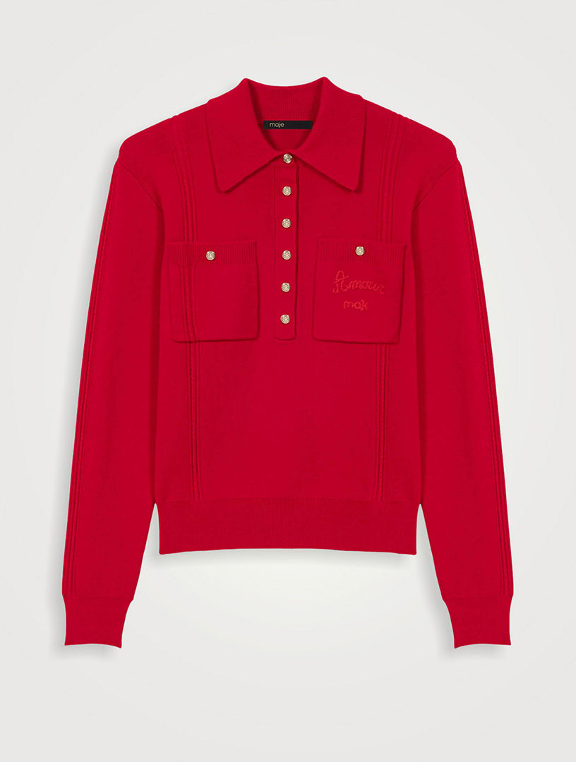 Polo Collar Sweater With Embroidery