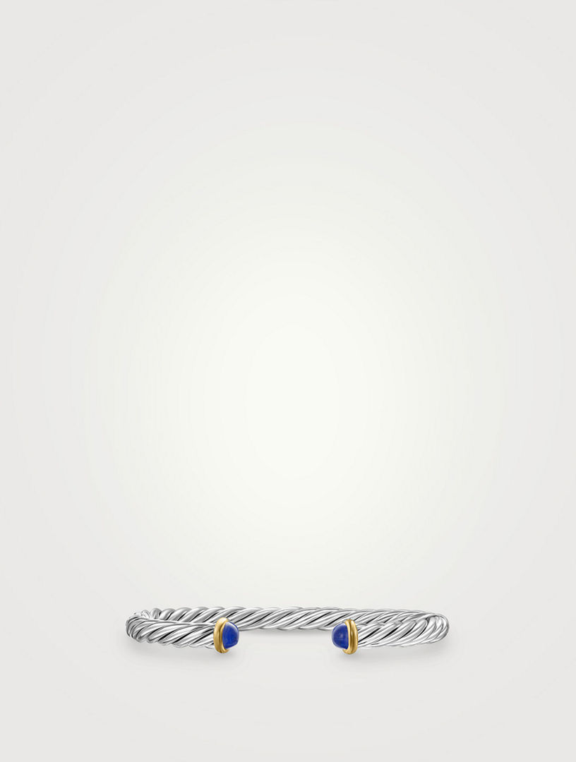 Bracelet manchette Cable moderne en argent sterling avec or jaune 14 carats et œil-de-tigre, 6 mm
