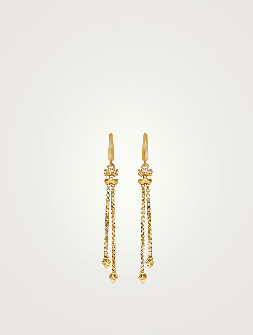 Boucles d’oreilles pendantes chaîne Stax Zig Zag en or jaune 18 carats avec diamants, 66 mm
