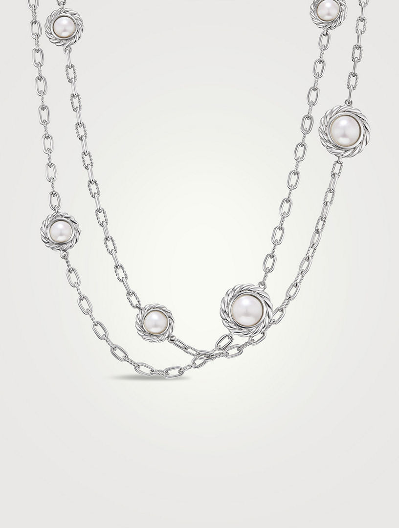Collier chaîne classique station avec perle en argent sterling, 3 mm
