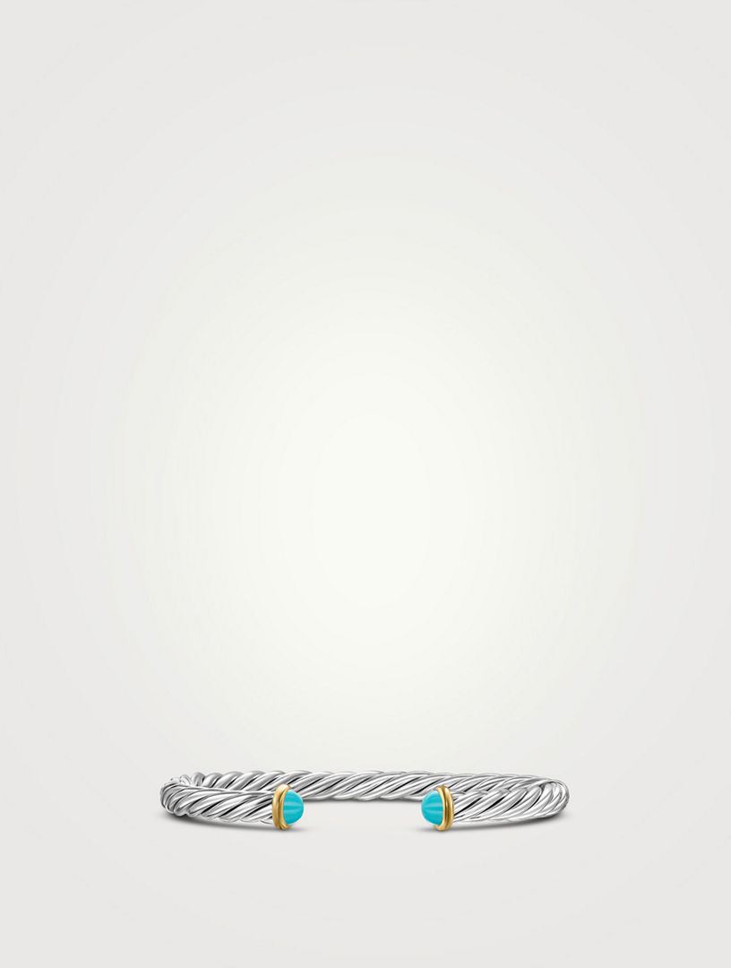 Bracelet manchette Cable moderne en argent sterling avec or jaune 14 carats et œil-de-tigre, 6 mm