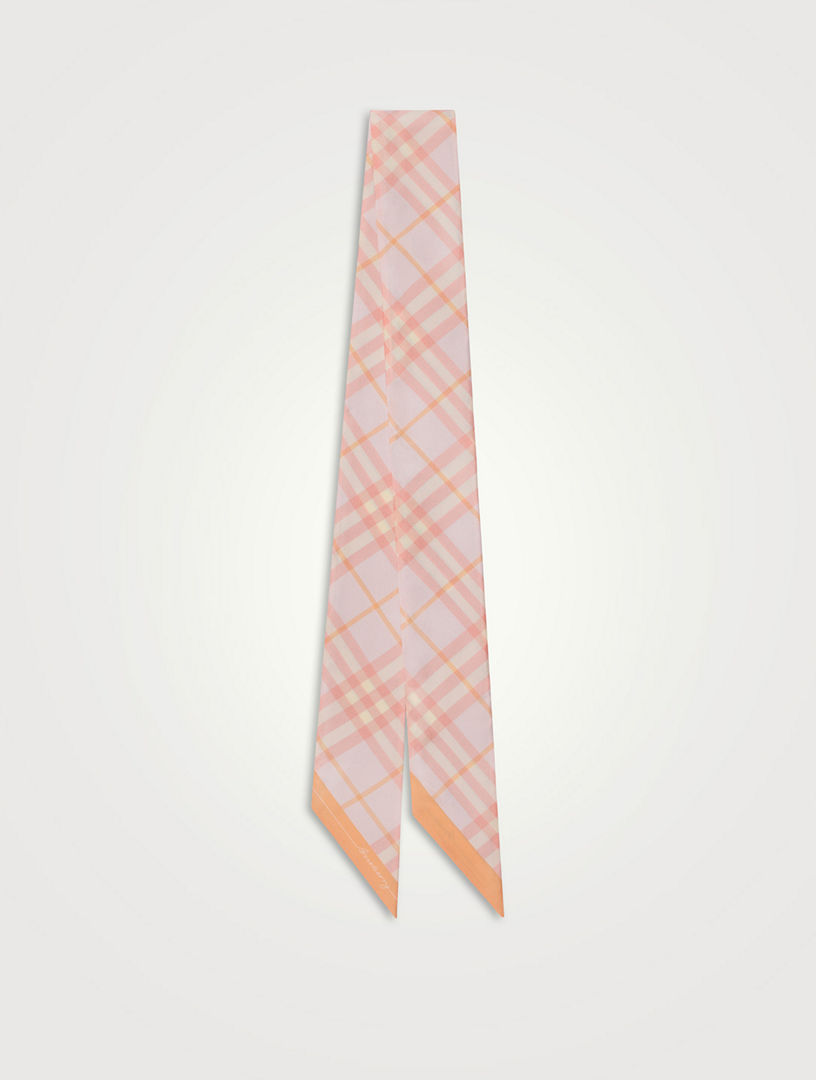 Skinny Contrast Check Silk Scarf