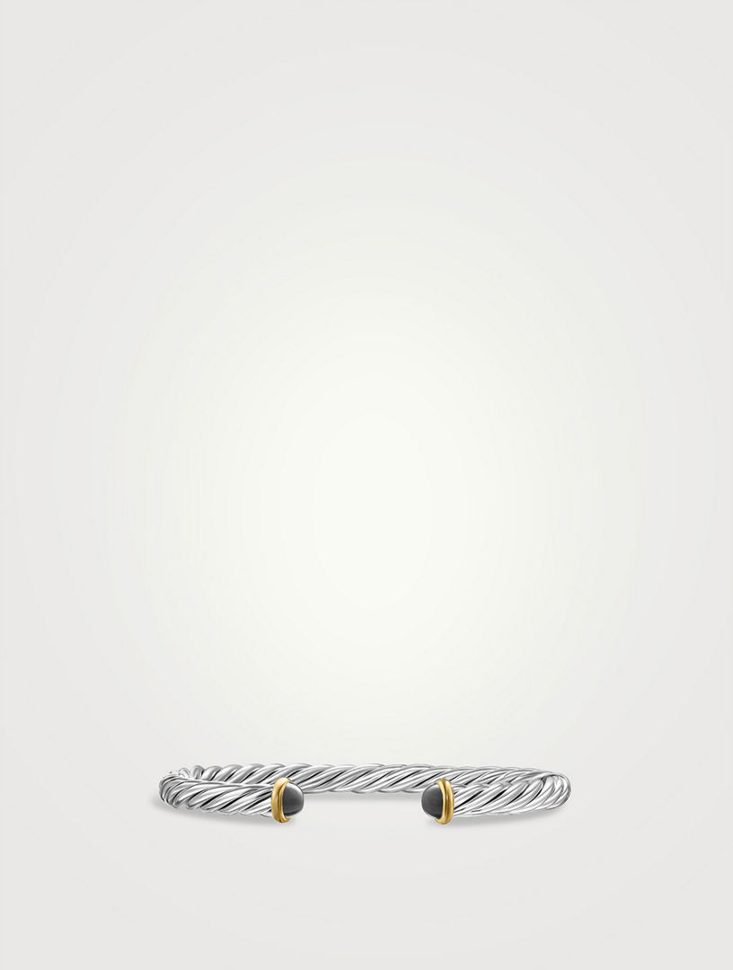 Bracelet manchette Cable moderne en argent sterling avec or jaune 14 carats et œil-de-tigre, 6 mm