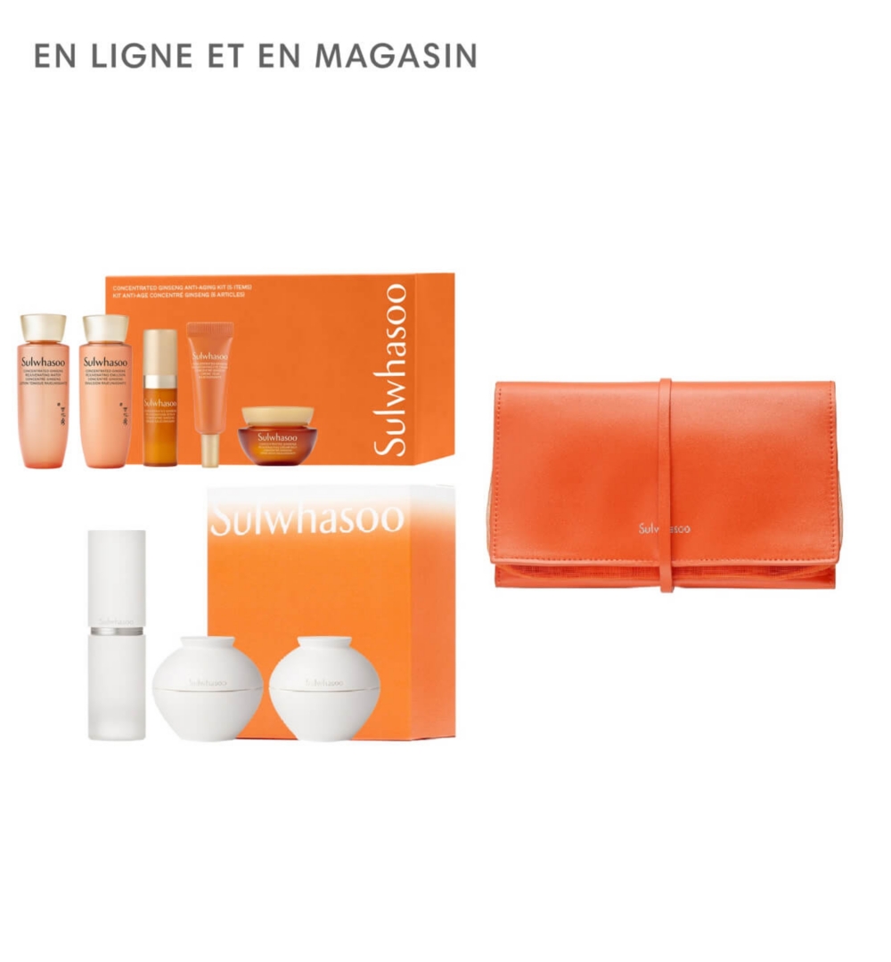 Des coffrets cadeaux orange avec des produits de soins de la peau