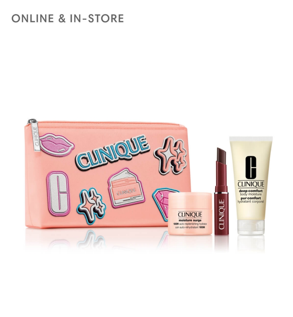 A Clinique pouch and three Clinique products