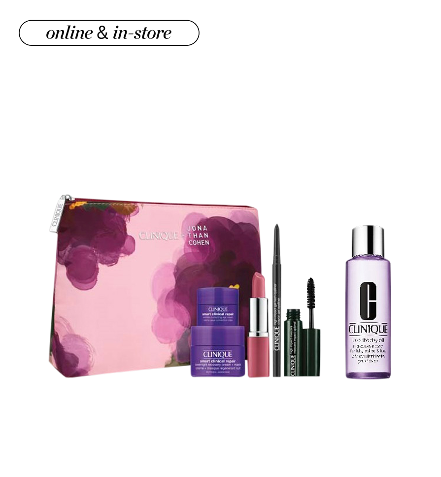 A Clinique pouch and three Clinique products