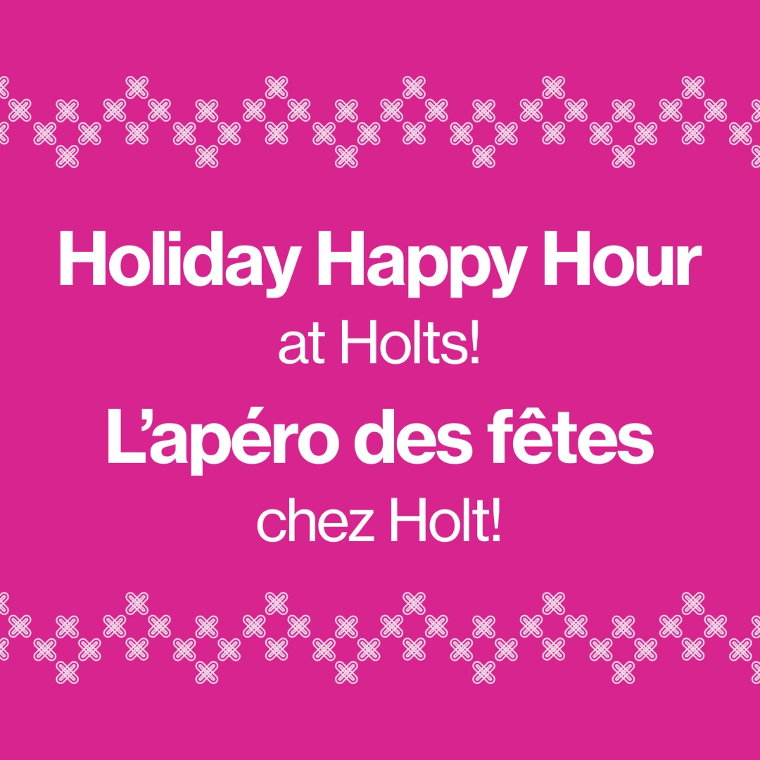 A magenta Holiday Happy Hour invitation